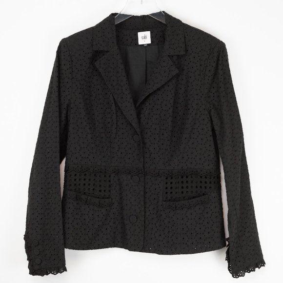 Cabi Flamenco Eyelet Jacket #5293 Blazer 100% Cotton Scallop Trim Black Size 6 - Picture 2 of 7